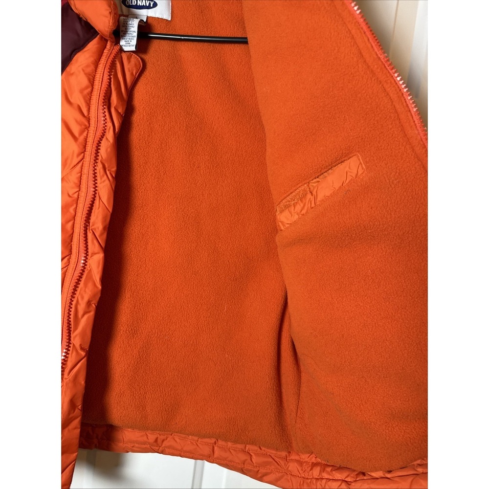 Vintage Y2K Old Navy Down Puffer Vest Womens Large‎ Orange Colorblock Zip - Picture 3 of 8